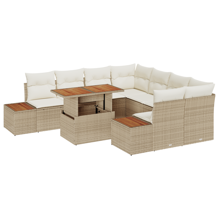 9-delige tuinsofa set met kussens in beige poly rattan