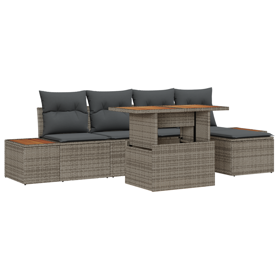 6-delige Tuinbankenset met kussens poly rattan grijs