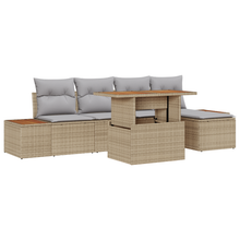 6-delige Tuinbankenset met kussens poly rattan beige
