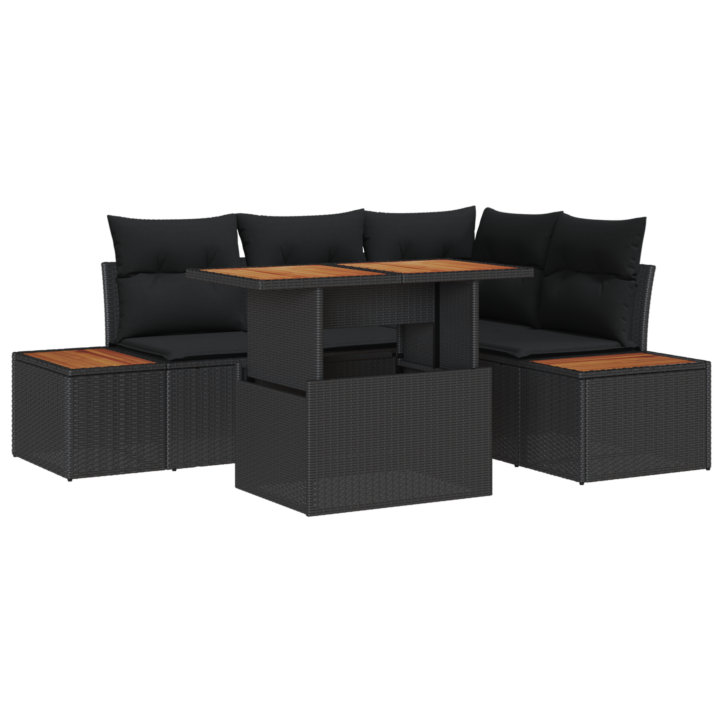 5-delige tuinset met kussens zwart poly rattan