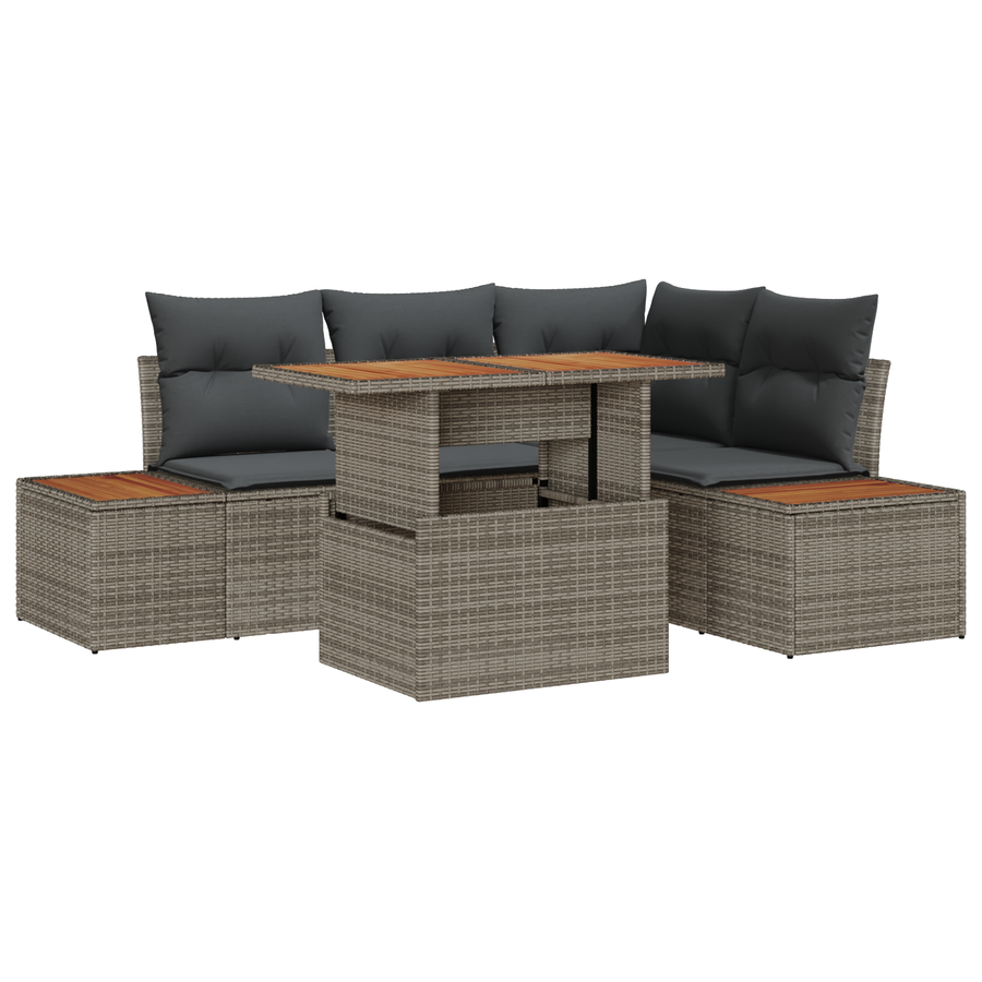 5-delige Tuinset met Kussens - Grijs Poly Rattan