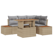 Garden Sofa Set with storage 5 pcs Beige Poly rattan