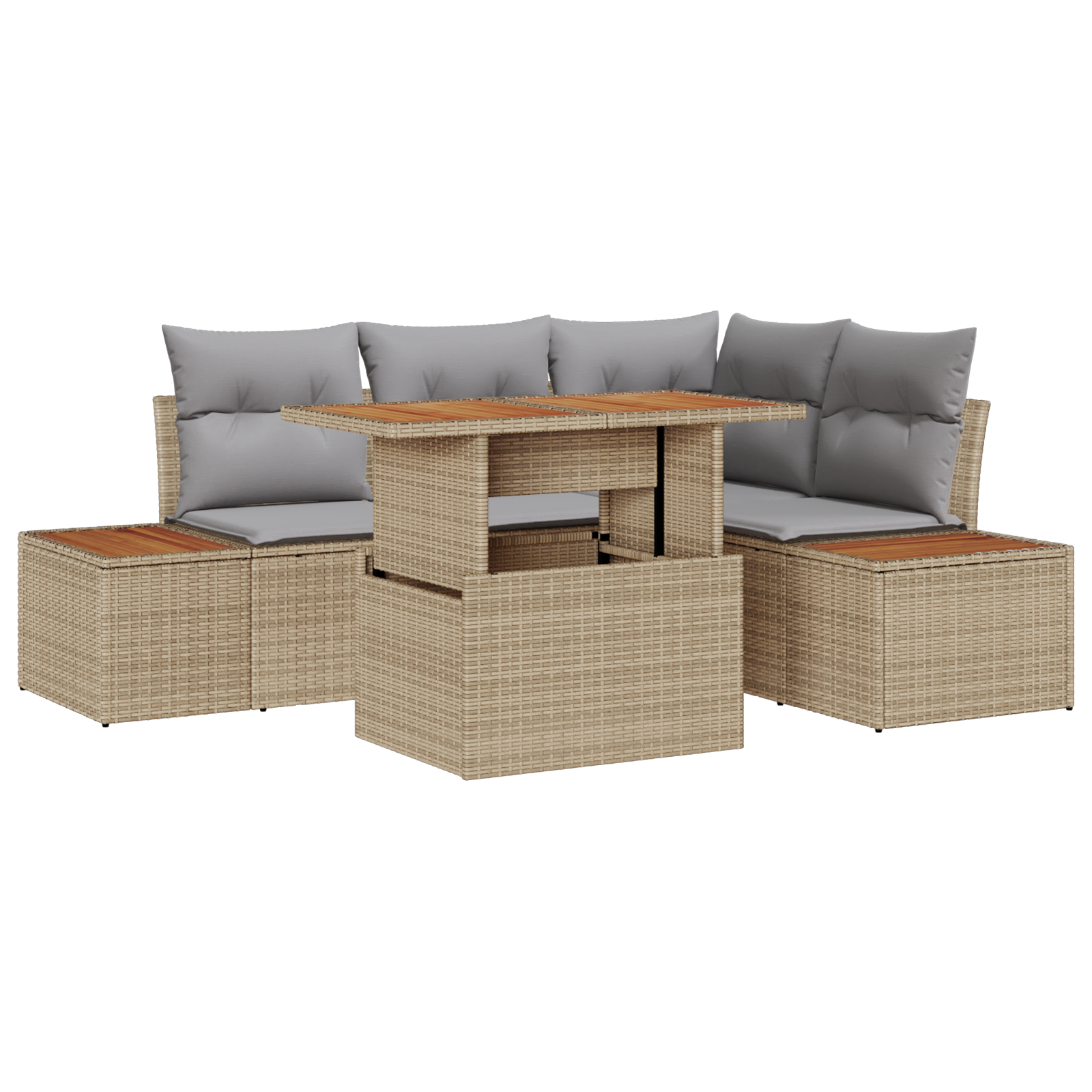 5-Persoons Tuin Sofa Set met Kussens in Beige en Licht Grijs van Poly Rattan