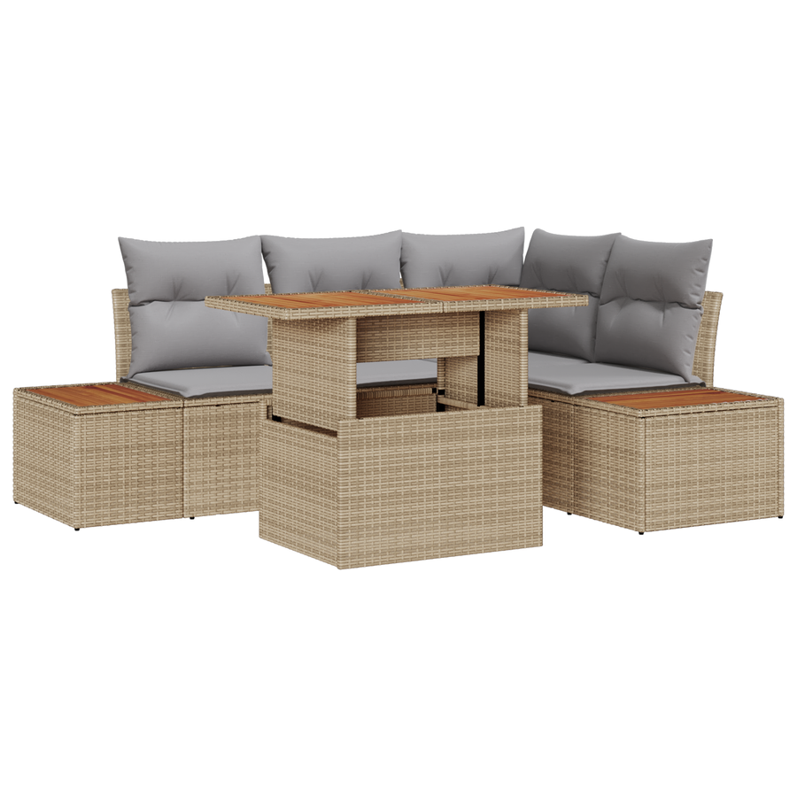 5-Persoons Tuin Sofa Set met Kussens in Beige en Licht Grijs van Poly Rattan
