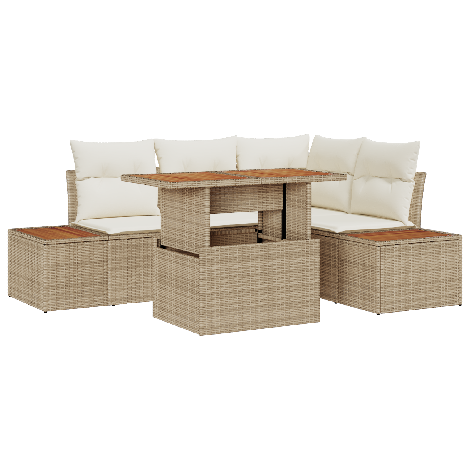 5-delige tuinsofaset met kussens in beige poly rattan