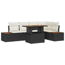 6-delige tuinsofa set met kussens in zwart poly rattan