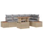 Garden Sofa Set with Storage 6 pcs Beige Poly Rattan