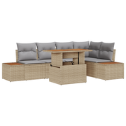 Loungebank set 6-delig poly riet beige