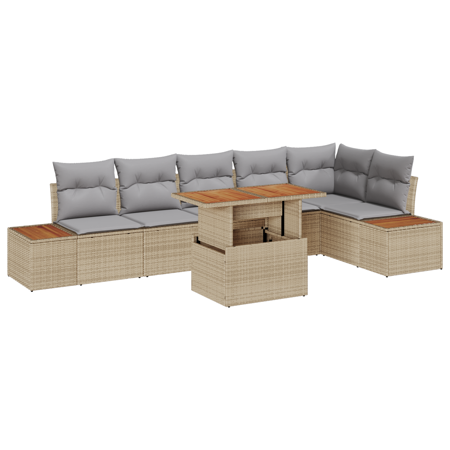 7-delige tuinsofa set met kussens in beige poly rattan