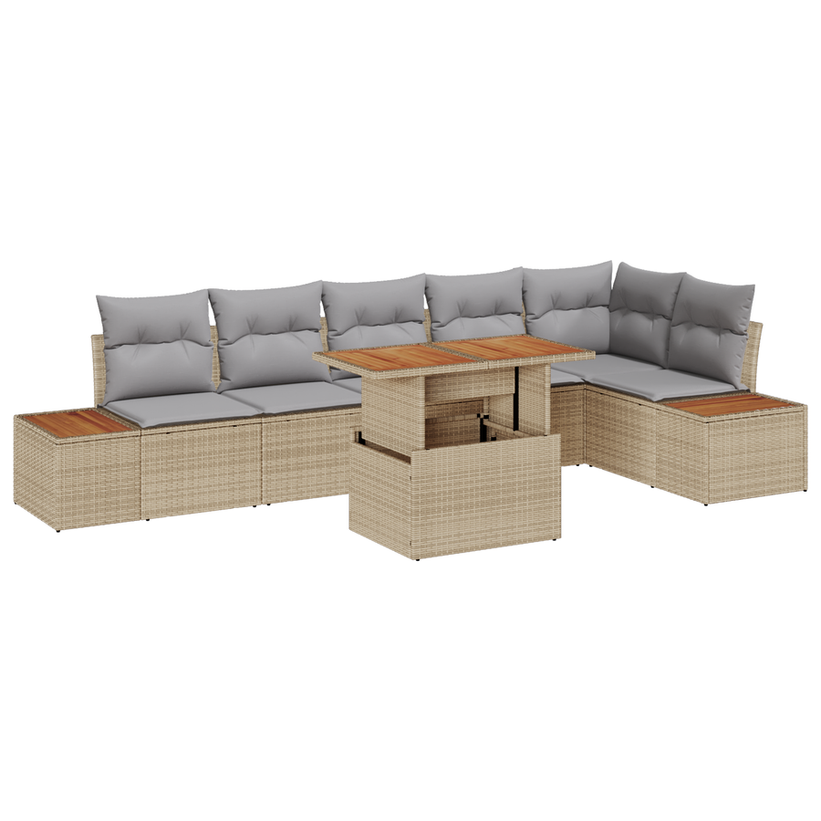 7-delige tuinsofa set met kussens in beige poly rattan