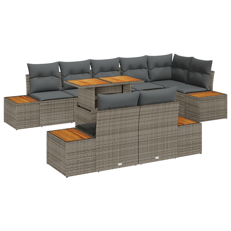 9-delige Tuinbankenset met kussens poly rattan grijs