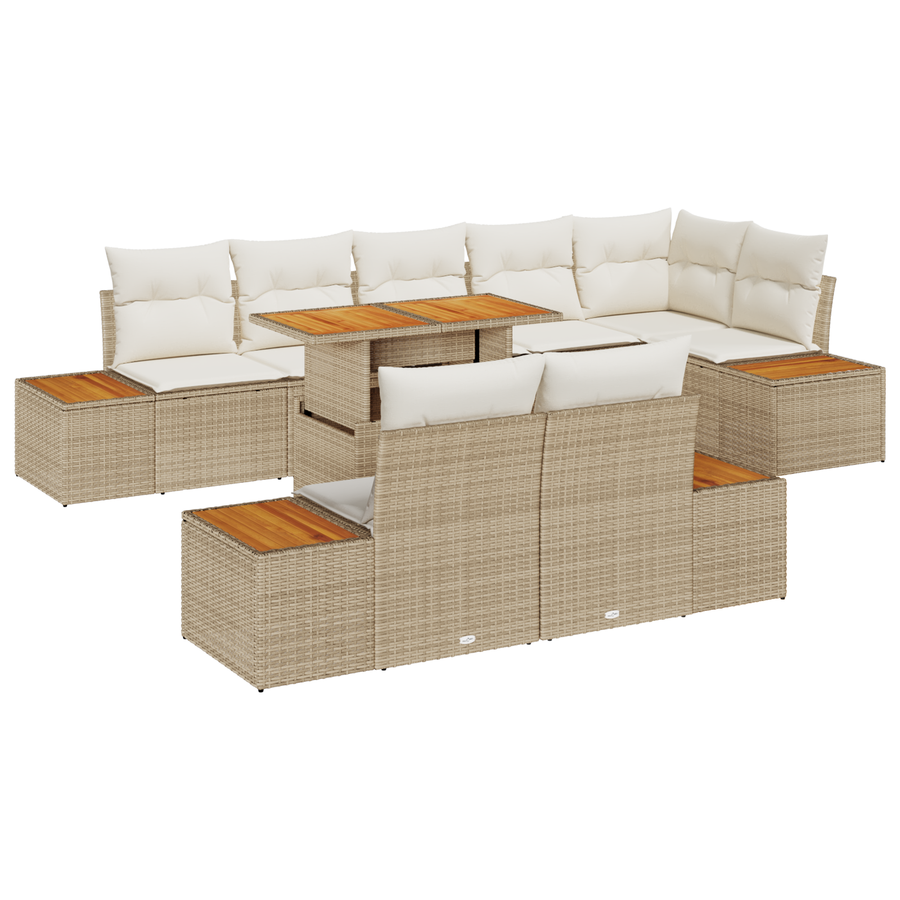 9-delige Tuinbankenset met kussens poly rattan beige