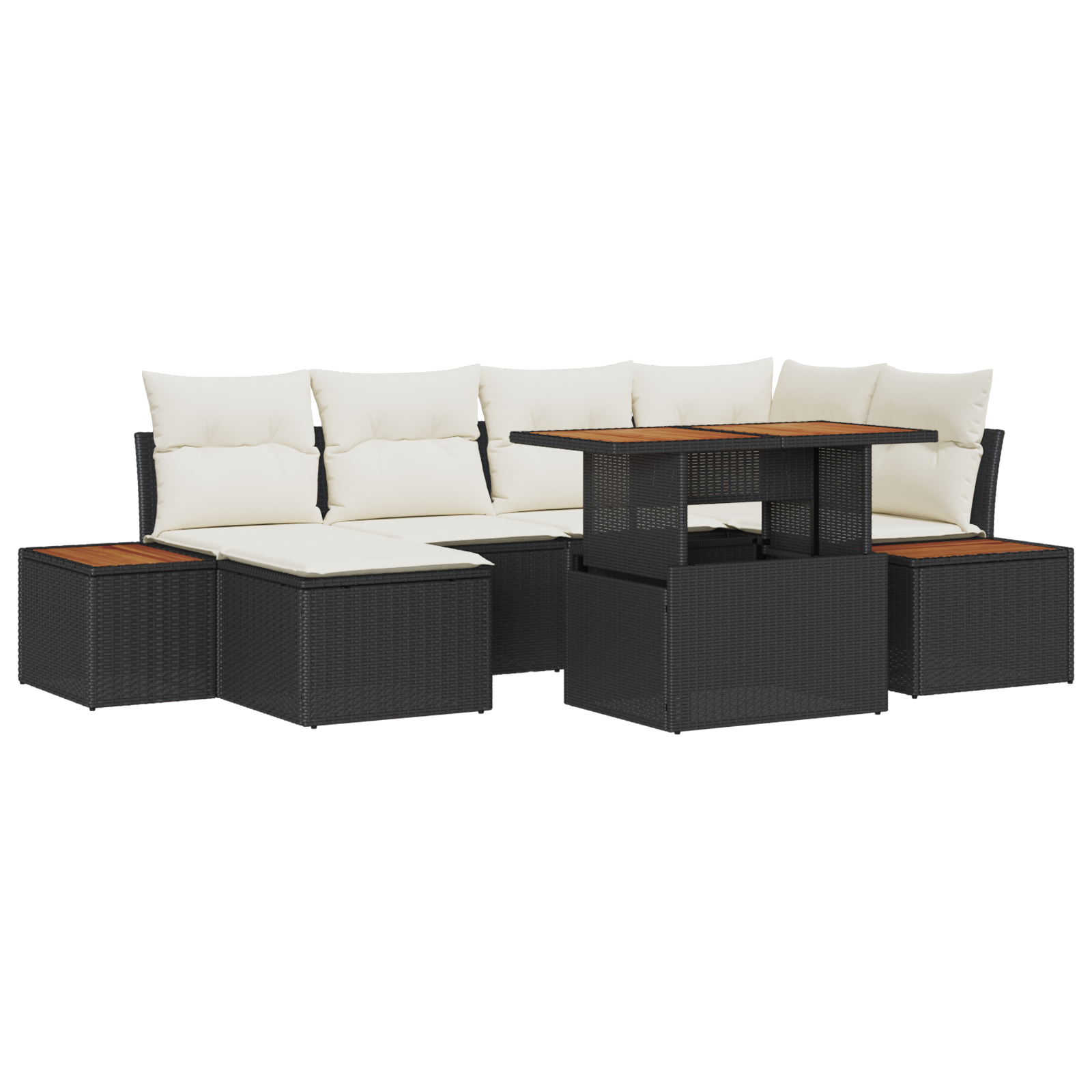 7-delige tuinset met kussens zwart poly rattan