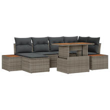 7-delige tuinset met kussens in grijs poly rattan