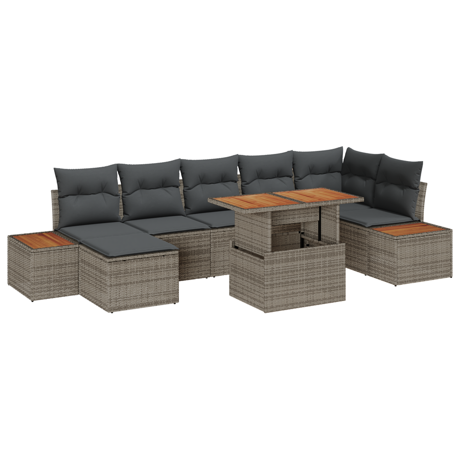 8-delige Tuinbankenset met kussens poly rattan grijs