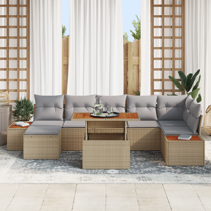 8-delige Tuinbankenset met kussens poly rattan beige