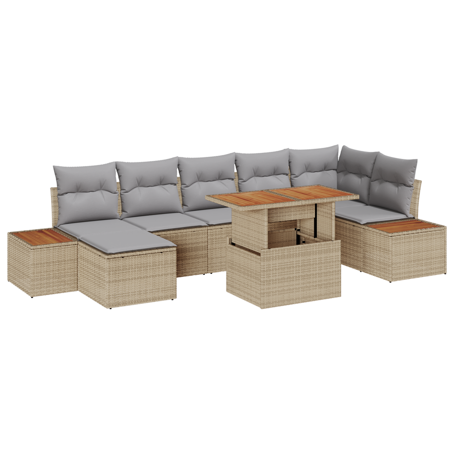 8-delige Tuinbankenset met kussens poly rattan beige