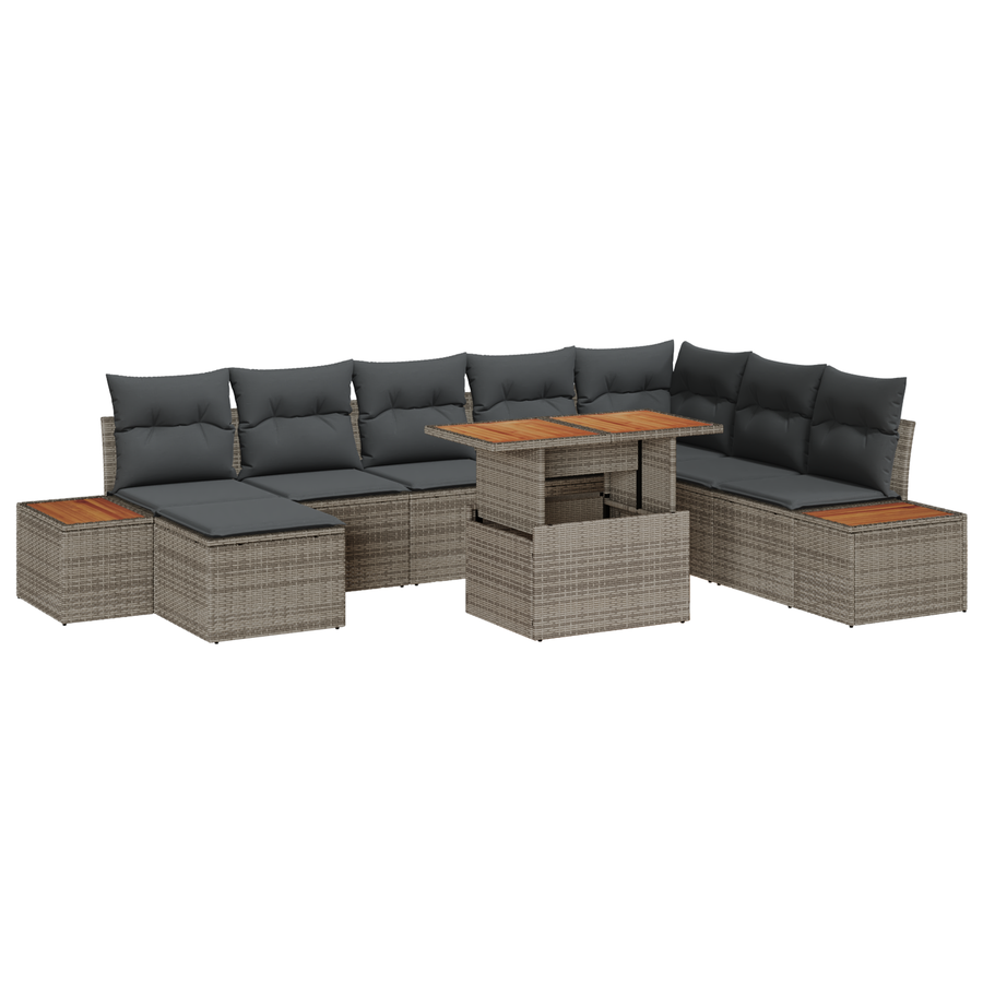 9-delige Tuinbankenset met kussens poly rattan grijs