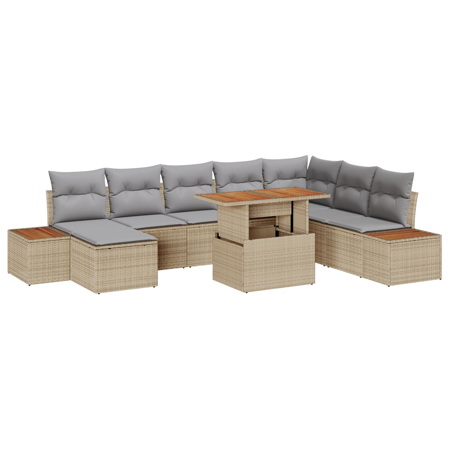9-delige Tuinbankenset met kussens poly rattan beige