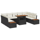 Loungebanken set poly rattan zwart 10-delig