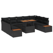 Loungebankenset poly rotan 10-delig zwart