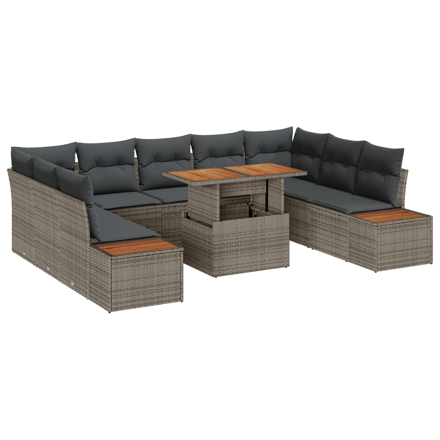 6-delige Tuinbankenset met kussens poly rattan grijs