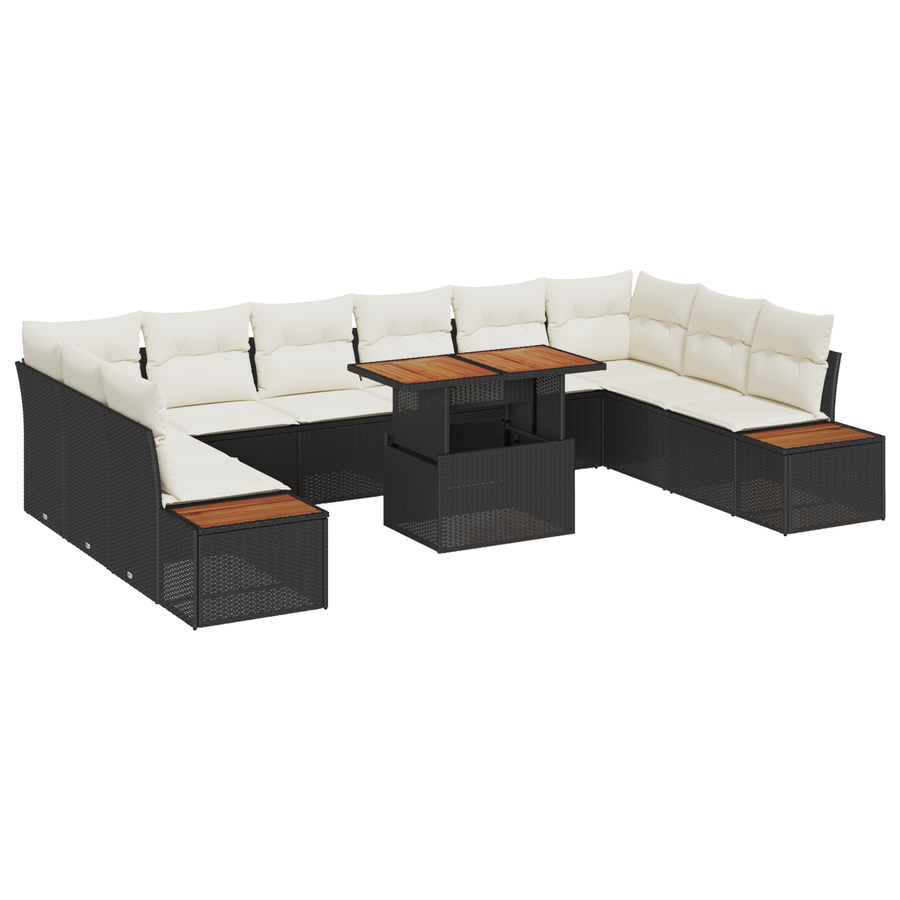 11-delige tuinsofa set met kussens zwart poly rattan