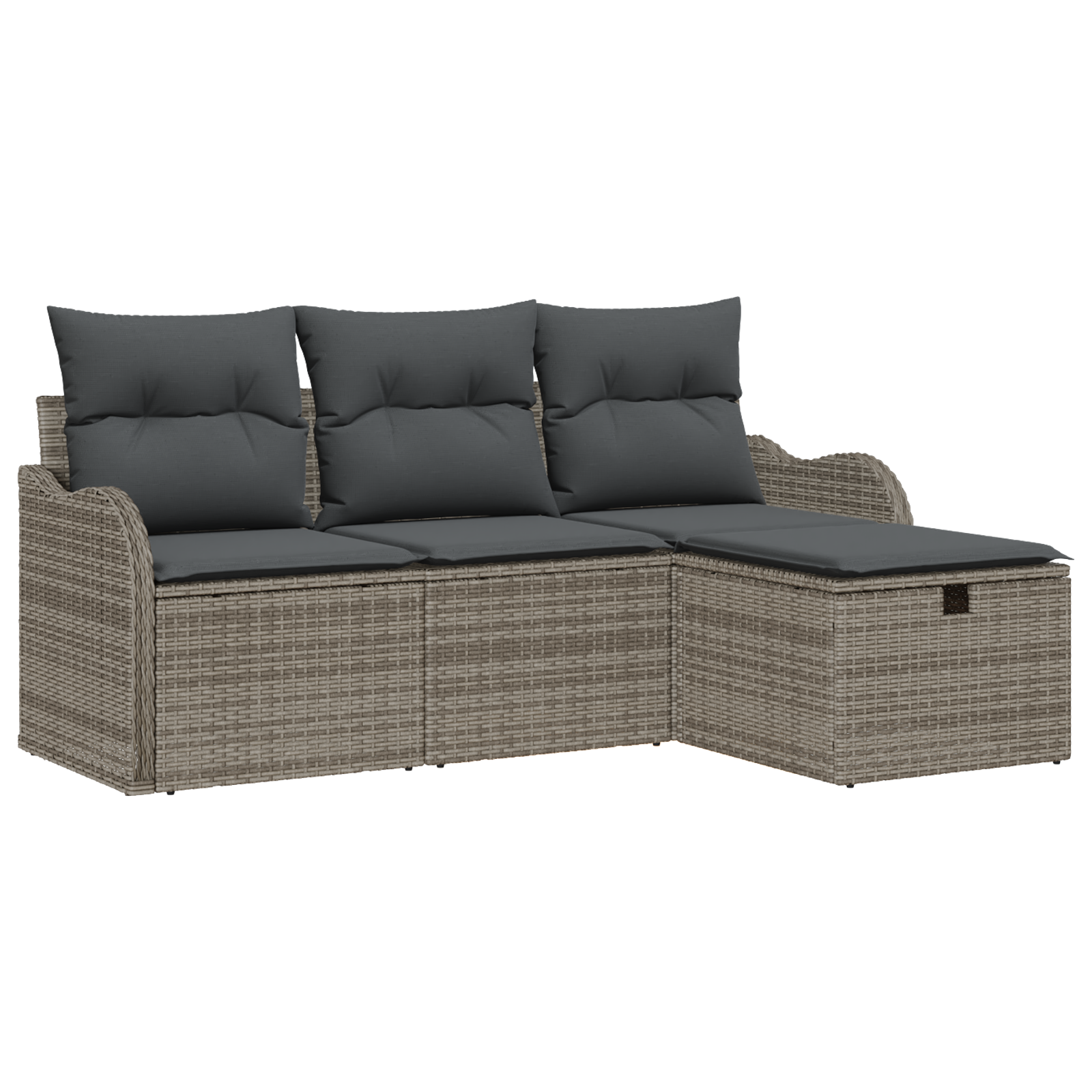 4-delige Tuinbankenset met kussens poly rattan grijs