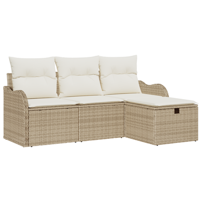 4-delige Tuinbankenset met kussens poly rattan beige
