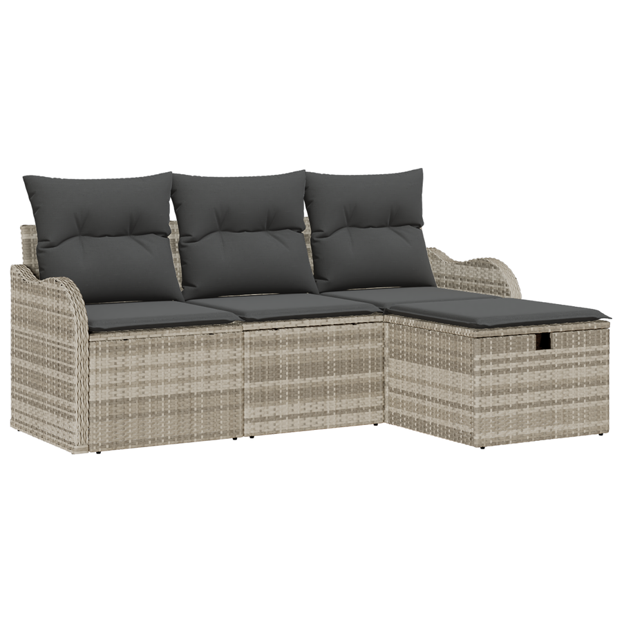 4-delige Tuinbankenset met kussens poly rattan lichtgrijs