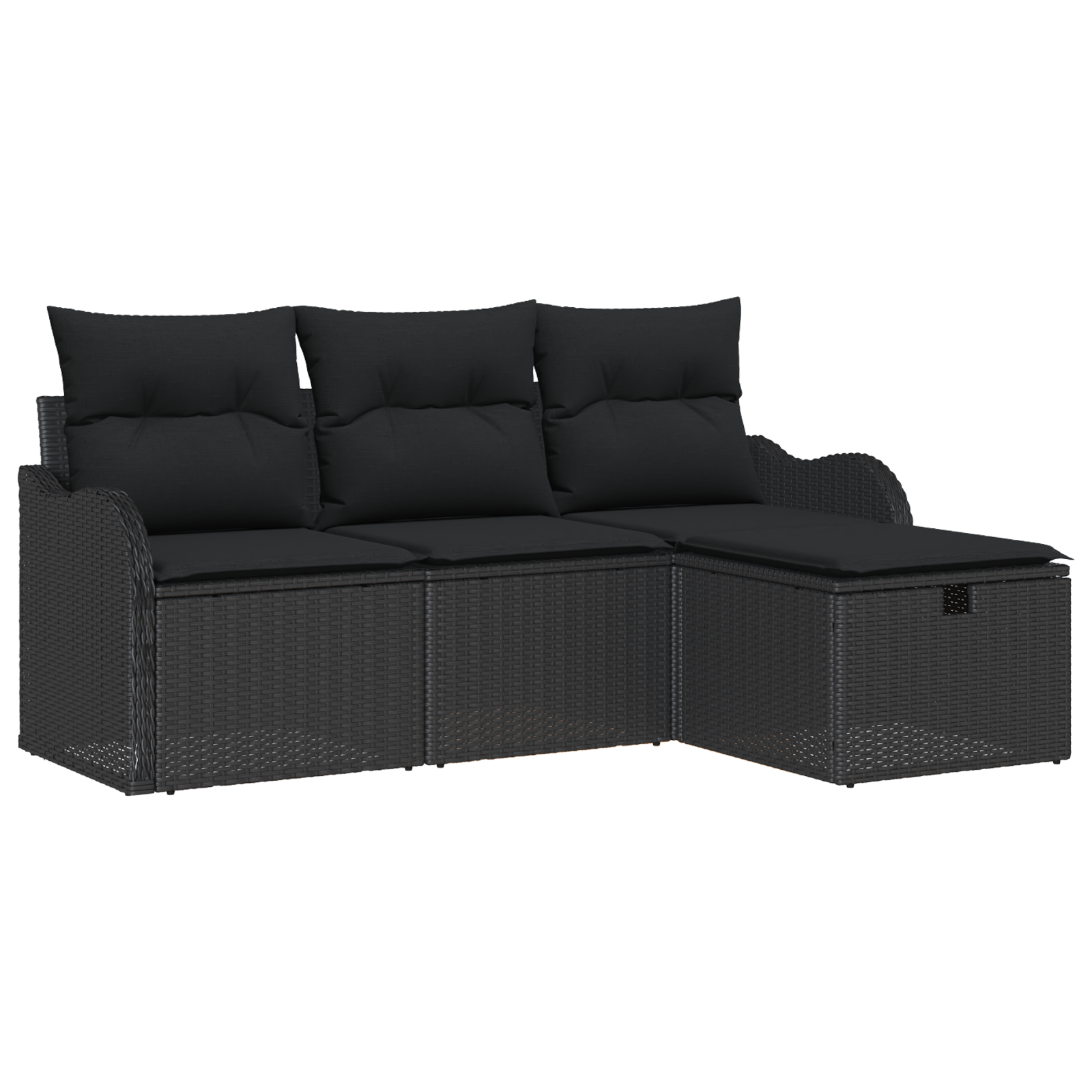4-delige Tuinbankenset met kussens poly rattan zwart