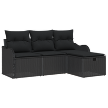 4-delige Tuinbankenset met kussens poly rattan zwart