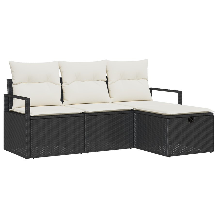 4-delige Tuinbankenset met kussens poly rattan zwart