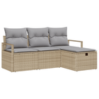 Loungebanken set 4-delig poly rattan beige lichtgrijs