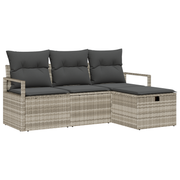 Loungebankenset 4-delig lichtgrijs poly rattan