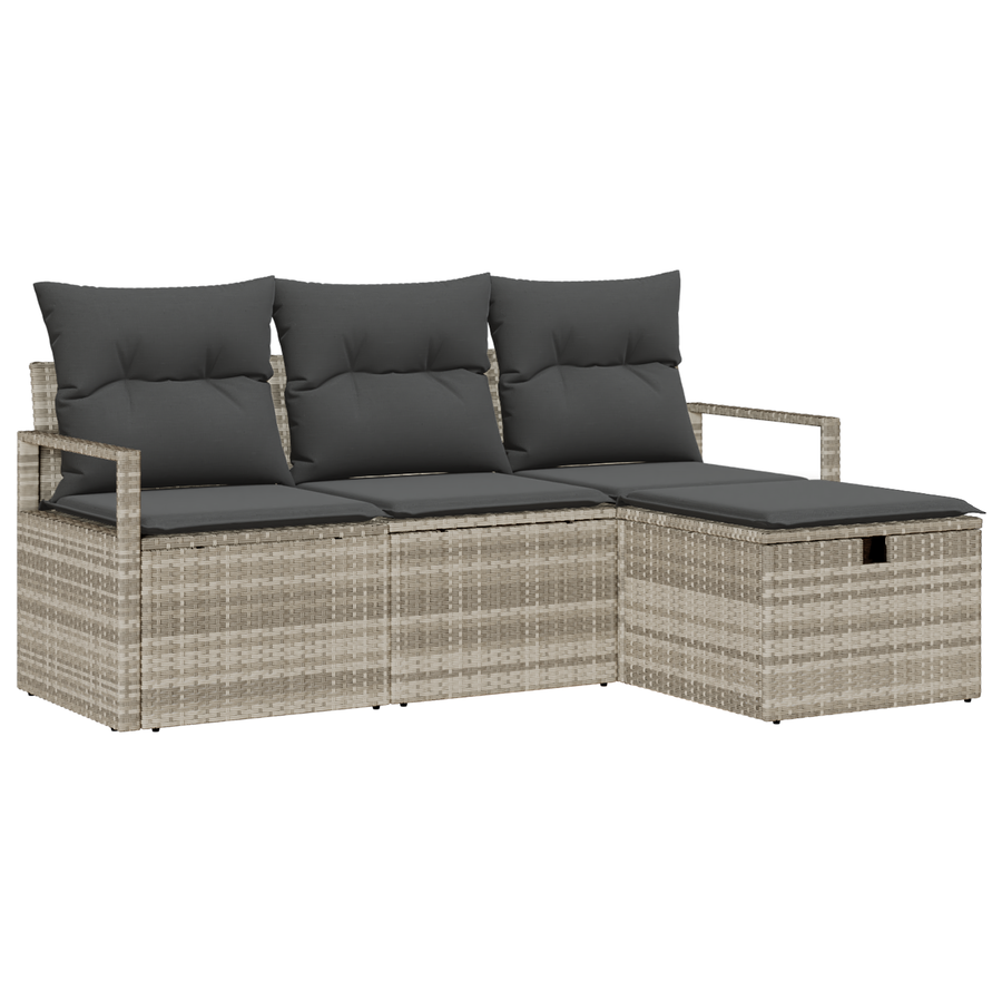 4-delige Tuinbankenset met kussens poly rattan lichtgrijs
