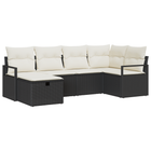 Loungebank set poly rattan zwart 6-delig