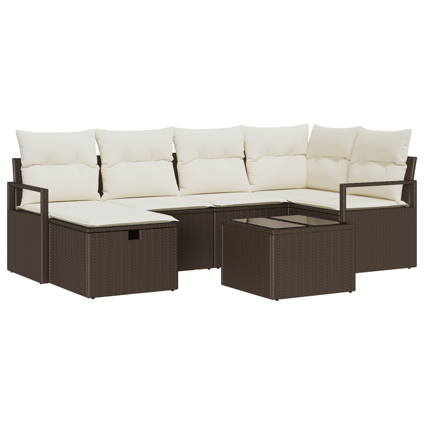 7-delige Tuinbankenset met kussens poly rattan bruin