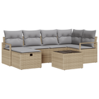 Sofa set with cushion 7 pcs Beige and Light Grey poly rattan