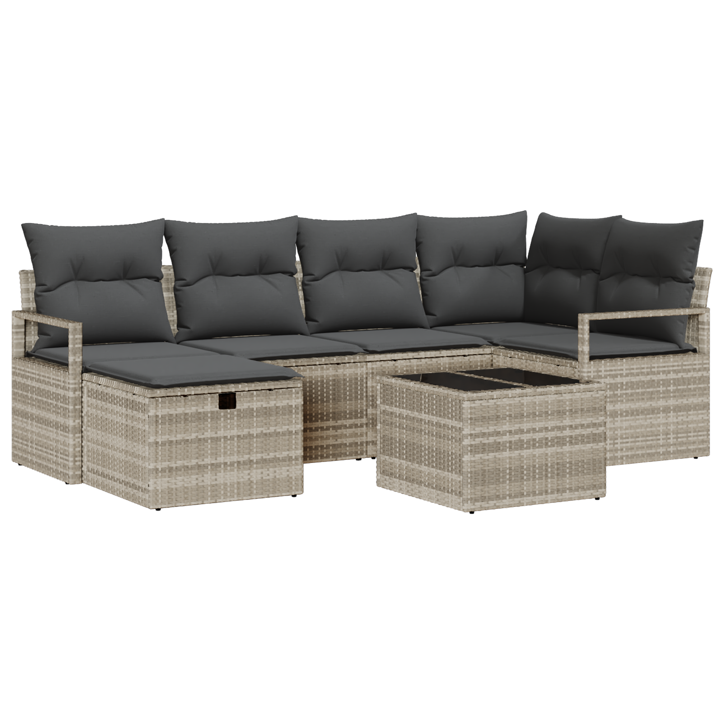 7-delige Tuinbankenset met kussens poly rattan lichtgrijs