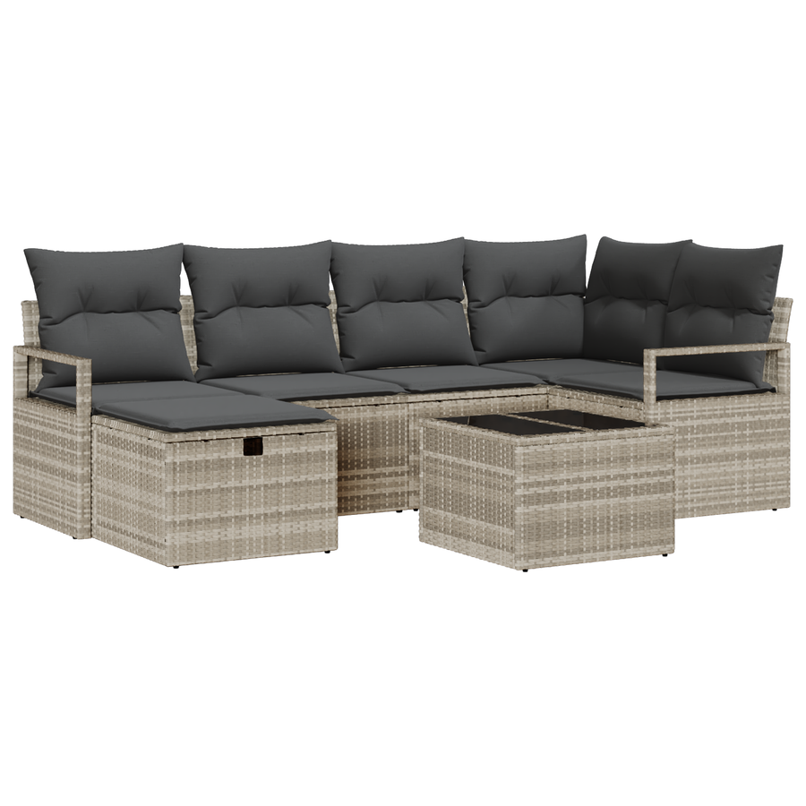 7-delige Tuinbankenset met kussens poly rattan lichtgrijs