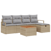 6-delige Tuinbankenset met kussens poly rattan beige