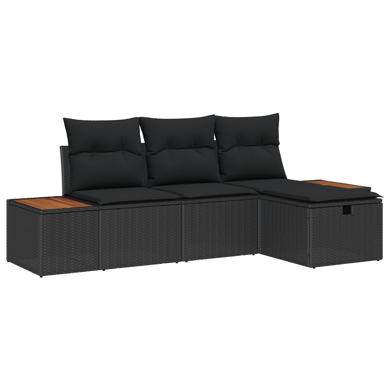 4-delige tuinbankset met kussens - zwart poly rattan