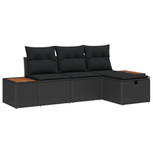 4-delige tuinbankset met kussens - zwart poly rattan
