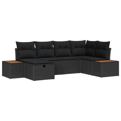 6-delige tuinset met kussens in zwart poly rattan