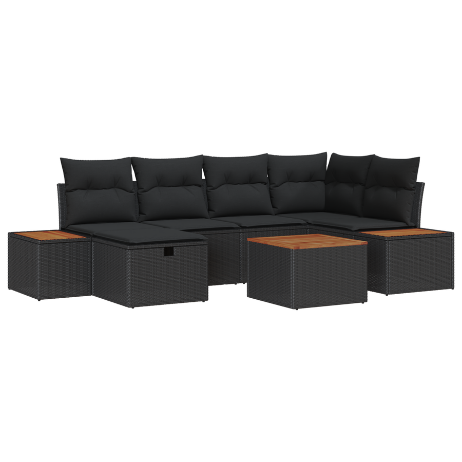 7-delige tuinset met kussens zwart poly rattan