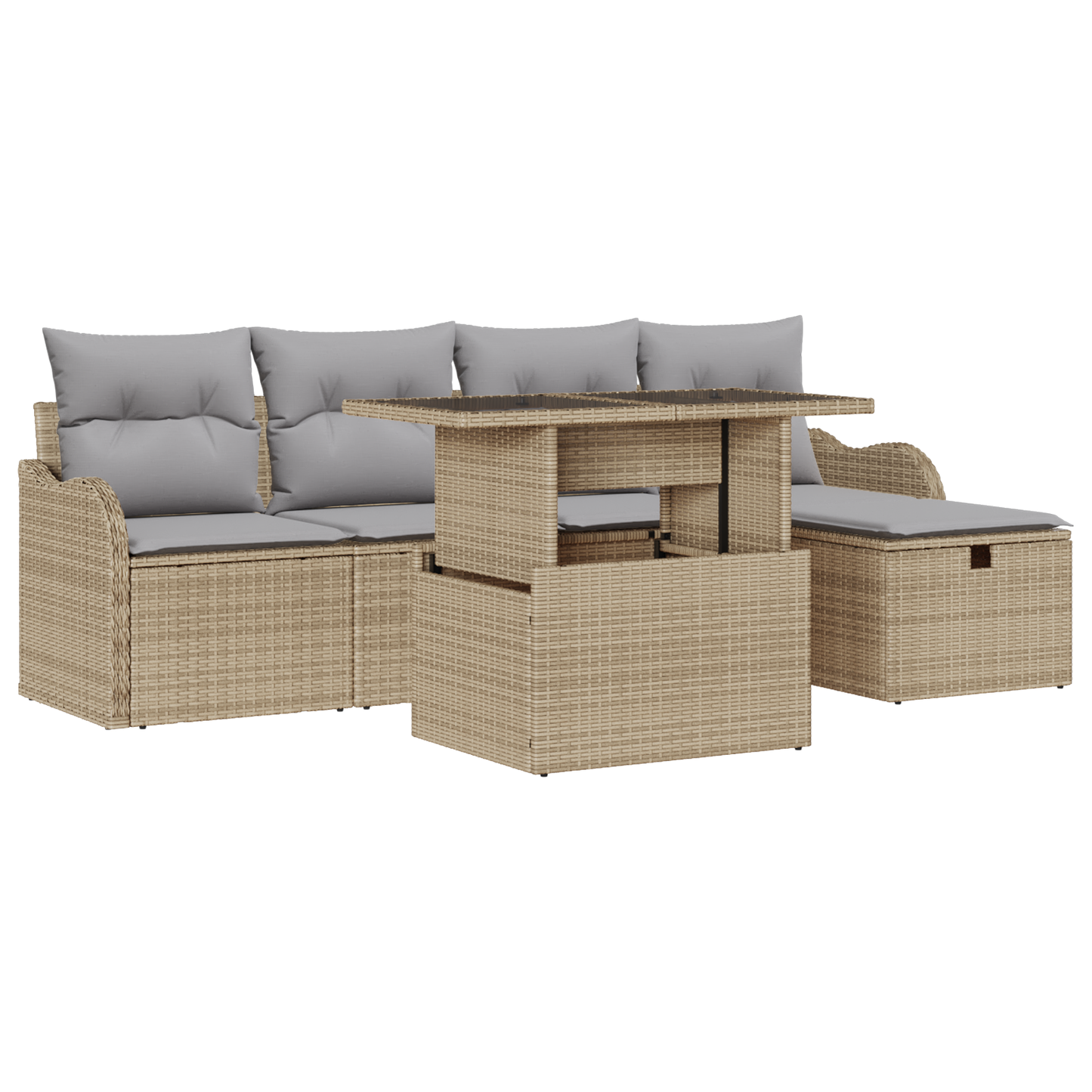 6-delige Tuinbankenset met kussens poly rattan beige