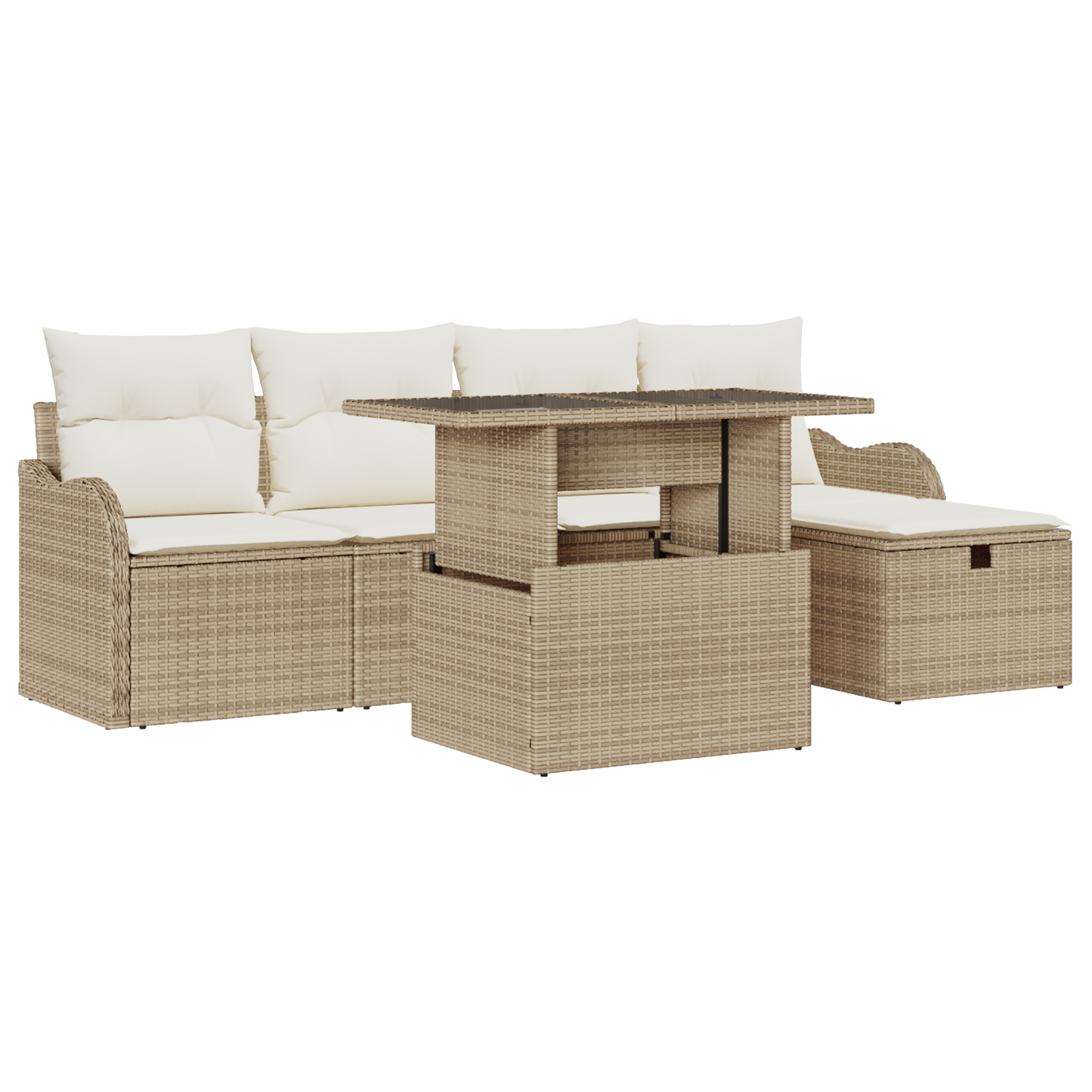 6-delige Tuinbankenset met kussens poly rattan beige