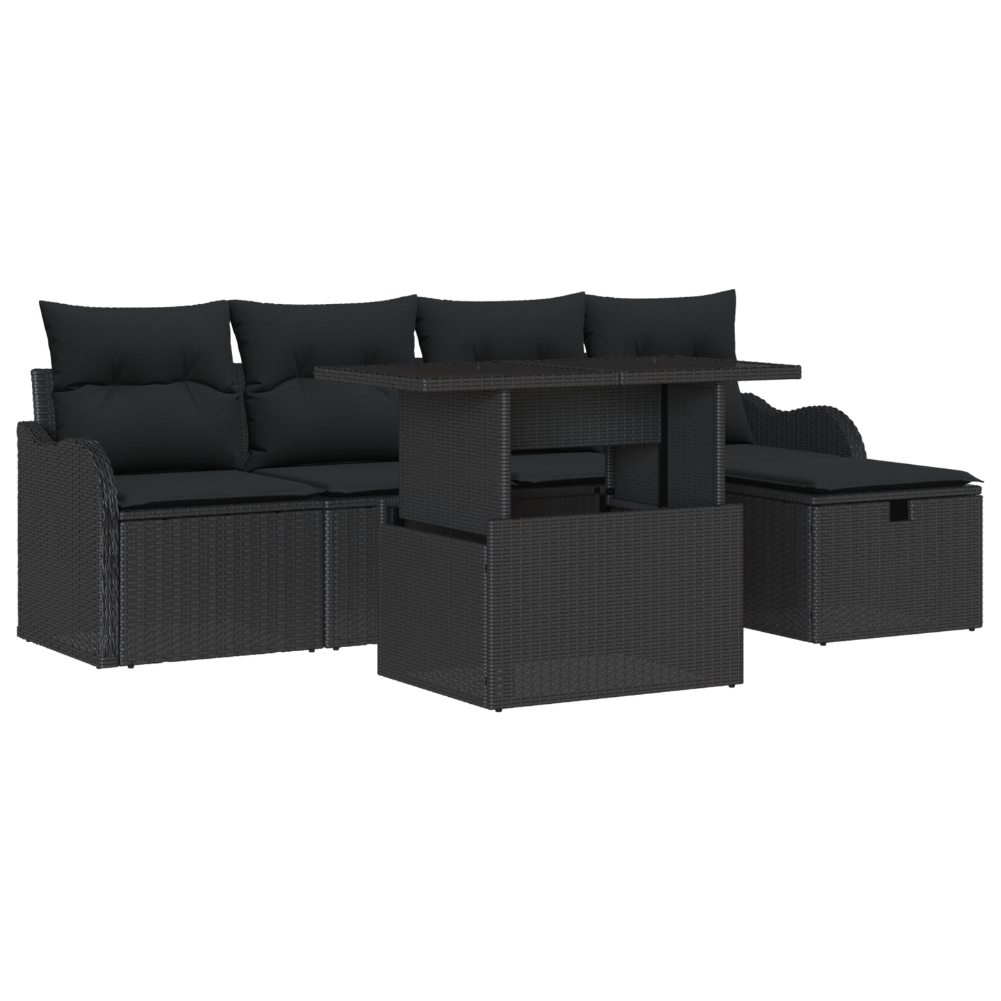 6-delige Tuinbankenset met kussens poly rattan zwart
