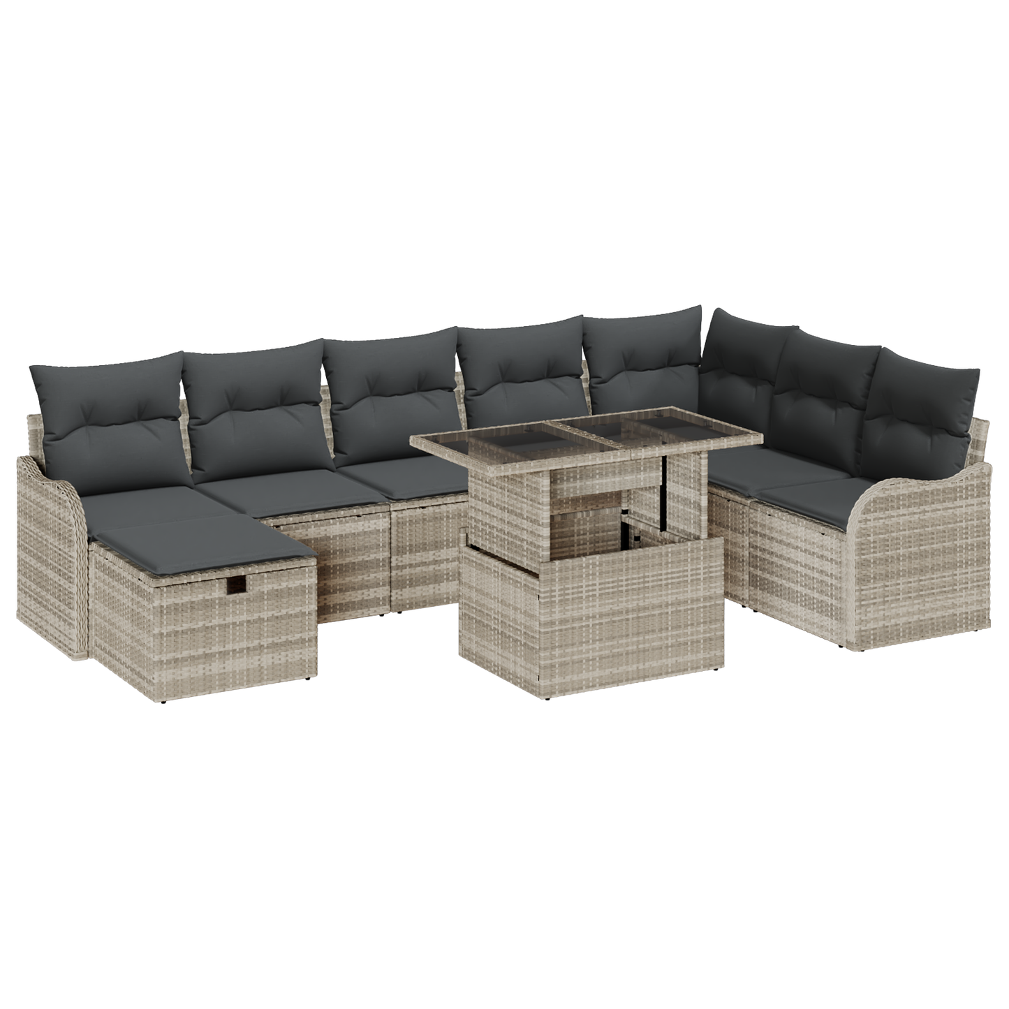 9-delige Tuinbankenset met kussens poly rattan lichtgrijs